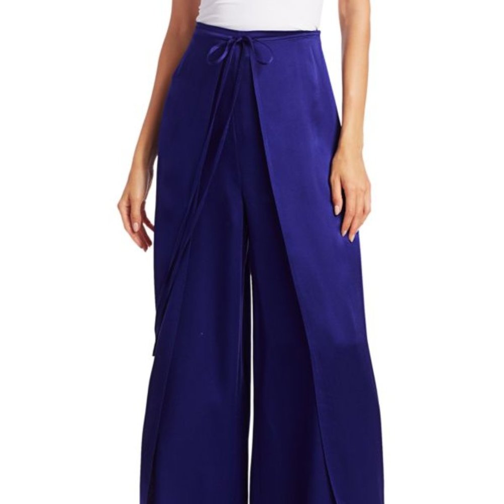 Rosetta Getty Apron Wrap Wide Leg Pants - Satin-Crepe - Size 4